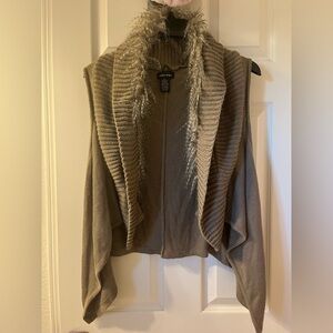 sweater project women’s stylish light brown y2k faux fur collar lightweight vest